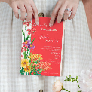 Bright Yellow Orange Purple Wildflowers Wedding  Magnetic Invitation