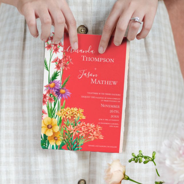 Bright Yellow Orange Purple Wildflowers Wedding  Magnetic Invitation (Bright Yellow Orange Purple Wildflowers Wedding Magnetic Invitation)