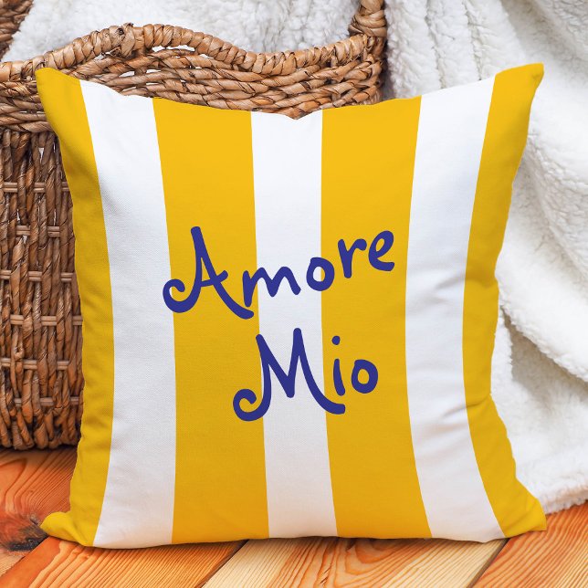 Bright Yellow Orange Stripes | Amore Mio Cushion (Creator Uploaded)