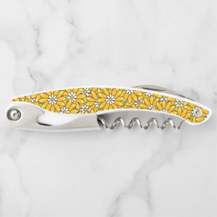 Bright Yellow Overlapping Floral Pattern Corkscrew