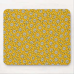 Bright Yellow Overlapping Floral Pattern Mouse Mat