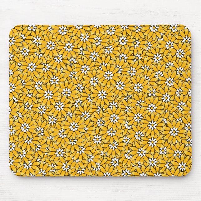 Bright Yellow Overlapping Floral Pattern Mouse Mat (Front)