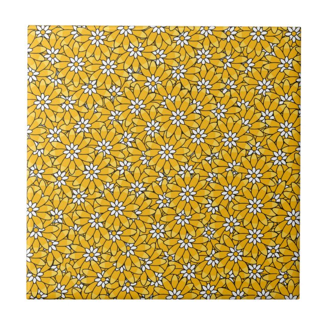 Bright Yellow Overlapping Floral Pattern Tile (Front)