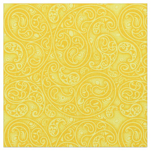 Bright Yellow Paisley Boteh Swirls and Spirals Fabric