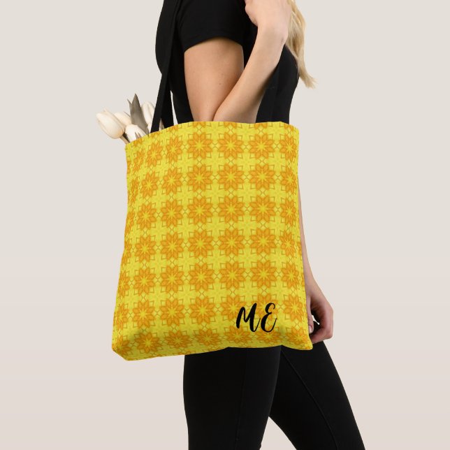 bright yellow patterned customisable tote bag (Close Up)