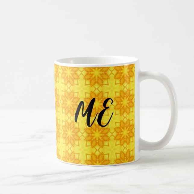 bright yellow patterned customisable tote bag coffee mug (Right)