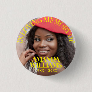 Bright Yellow   Personalised Photo Memorial 3 Cm Round Badge