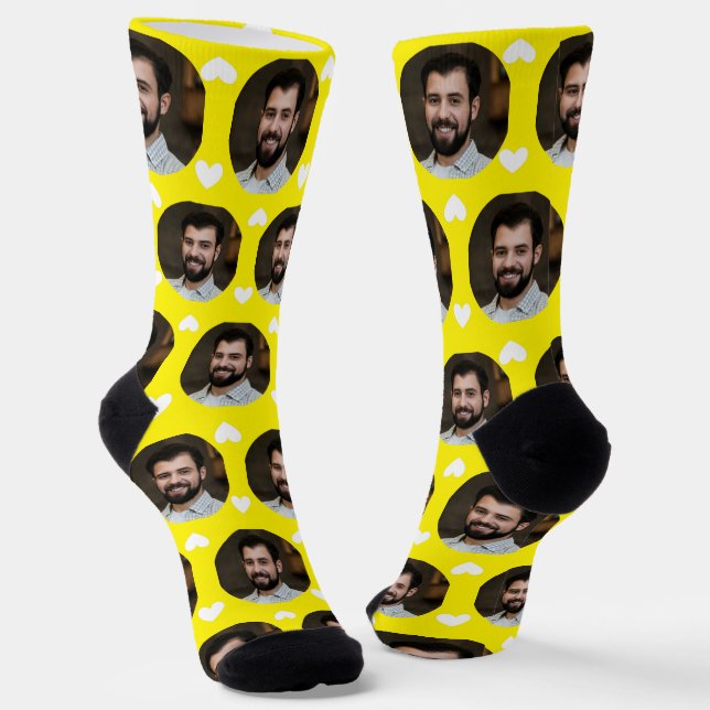  Bright Yellow Photo of Boyfriend For Girlfriend Socks (Angled)