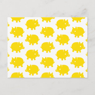 Bright Yellow Pig Pattern Postcard