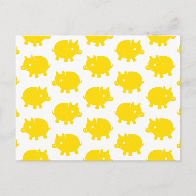 Bright Yellow Pig Pattern Postcard (Front)