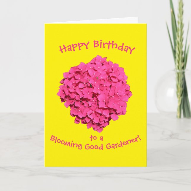 Bright Yellow Pink Blooming Gardener Birthday Card (Front)