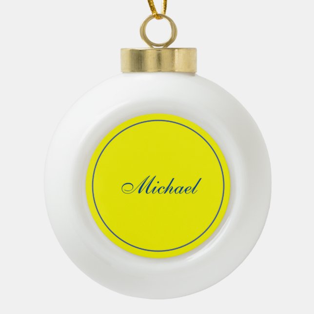 Bright Yellow Plain Elegant Professional Modern Ceramic Ball Christmas Ornament (Front)