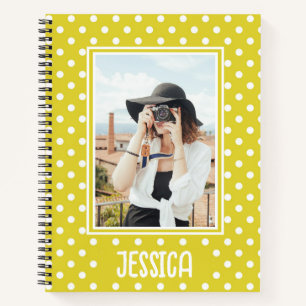 Bright Yellow Polka Dot Custom Photo and Name Notebook