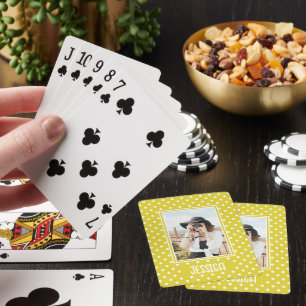 Bright Yellow Polka Dot Custom Photo and Name Playing Cards