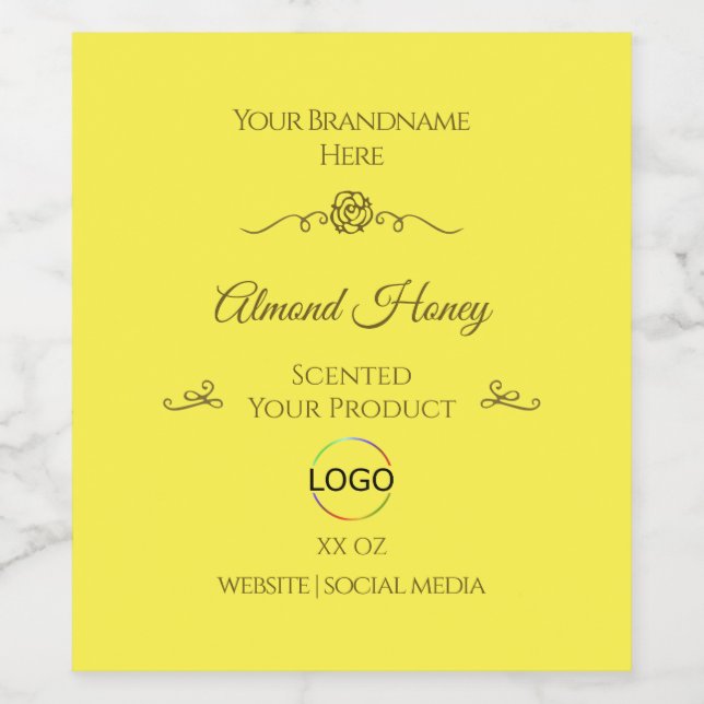 Bright Yellow Product Label Gold Frame with Logo (Single Label)