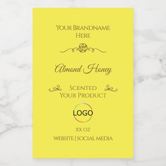 Bright Yellow Product Label Gold Frame with Logo (Single Label)