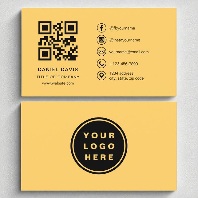 Bright Yellow Professional Company Logo QR Code  Business Card (Creator Uploaded)