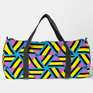 Bright Yellow Purple Aqua Black Geometric Pattern Duffle Bag