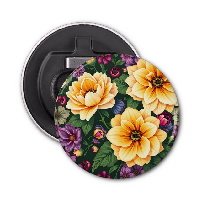 Bright Yellow & Purple Flowers Colourful Floral Bottle Opener (Front)