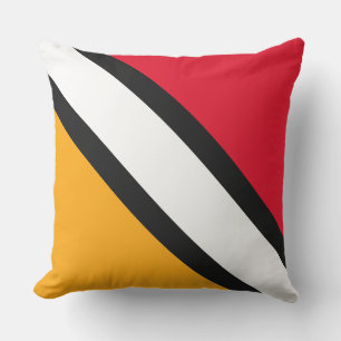 Bright Yellow Red Black White Diagonal Stripes  Cushion