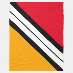 Bright Yellow Red Black White Slant Racing Stripes Fleece Blanket
