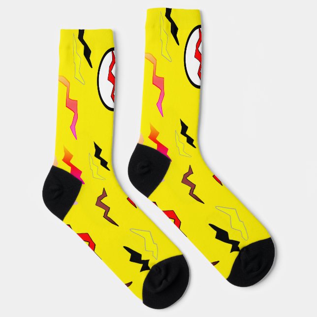 Bright Yellow Red Lightning Bolt Halloween Socks (Right)
