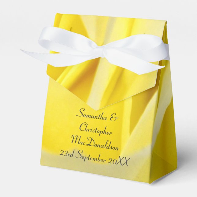 Bright yellow rose country floral wedding favour box (Front Side)