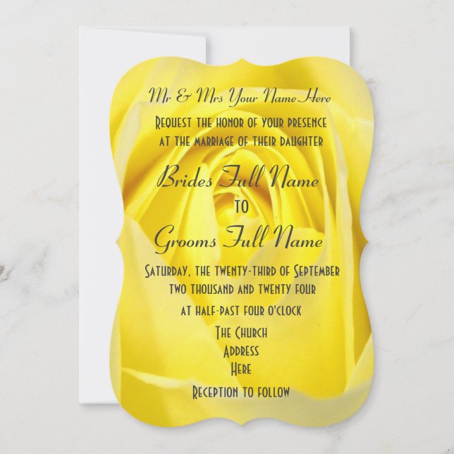 Bright yellow rose country floral wedding invitation (Front)