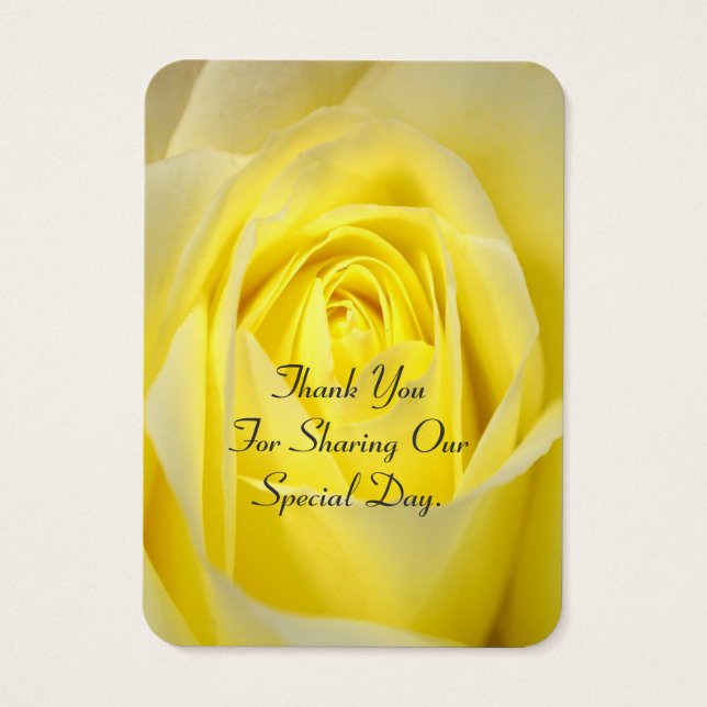 Bright yellow rose flower favour thank you tag (Back)