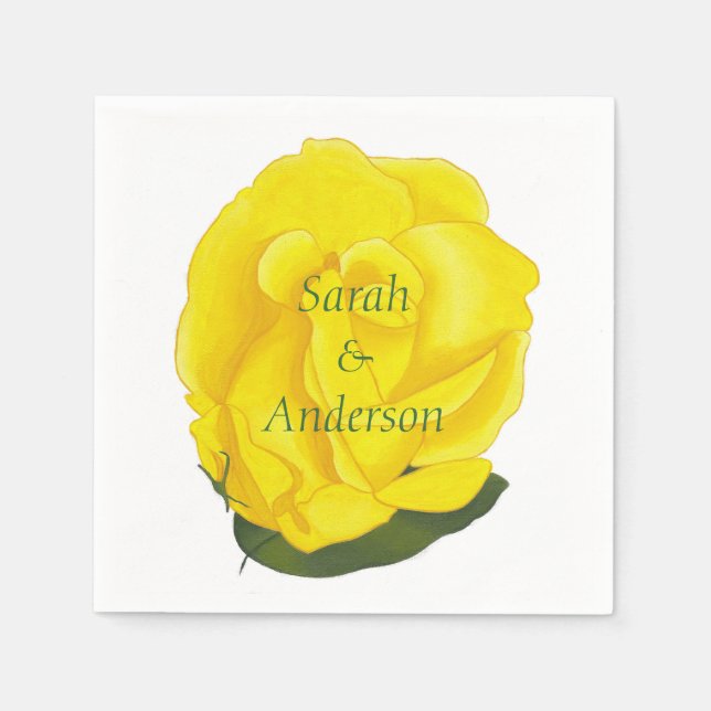 Bright Yellow Rose Personalised Napkins (Front)