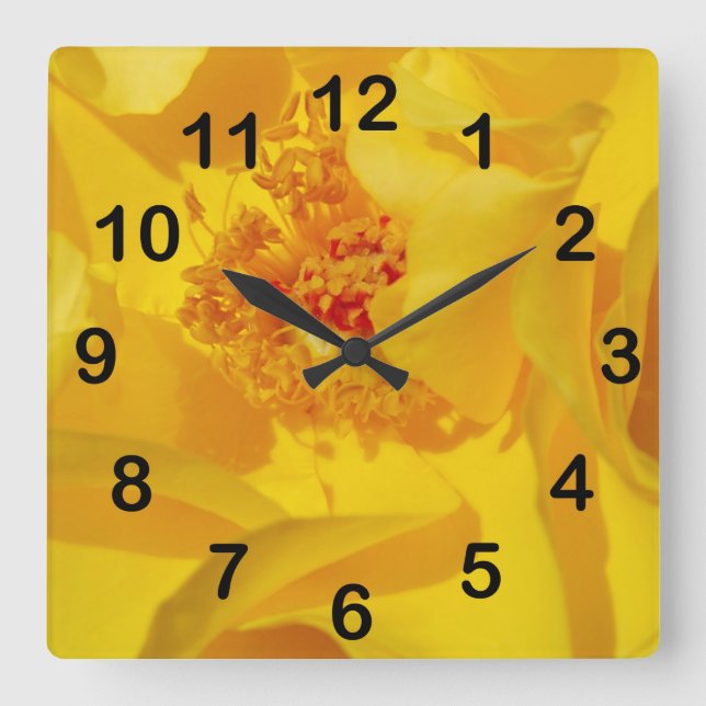 Bright Yellow Rose Square Wall Clock (Front)