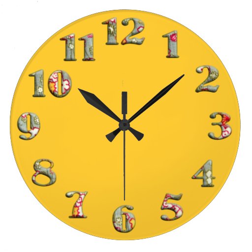 Image of Bright yellow round clock with big cute numbers 08