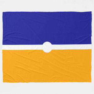 Bright Yellow Royal Navy Blue White Centre Stripes Fleece Blanket