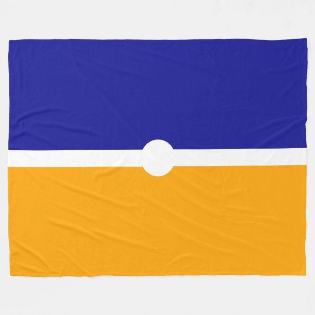 Bright Yellow Royal Navy Blue White Centre Stripes Fleece Blanket (Front (Horizontal))