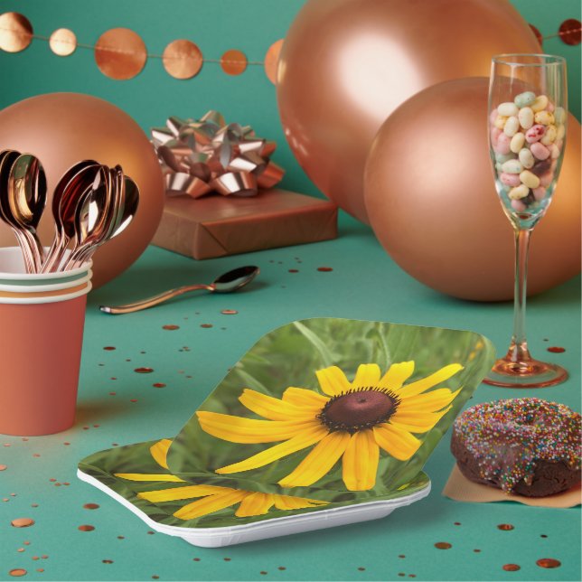 Bright Yellow  Rudbeckia Photography Picnic Paper Plate (Multi)