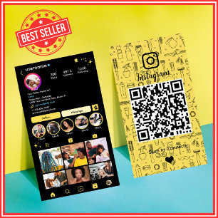 Bright Yellow Salon Instagram Social QR  Business Card