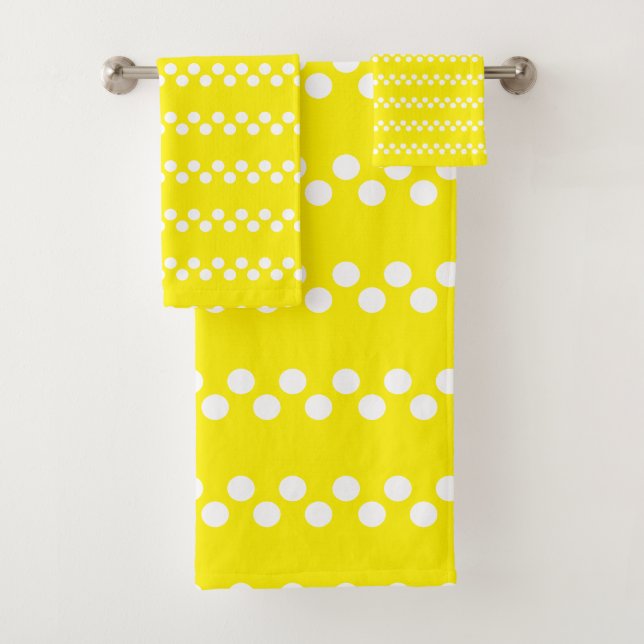 Bright Yellow: Small white Polka Dot Pattern Bath Towel Set (Insitu)