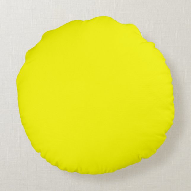 Bright yellow solid basic plain colour round cushion (Back)