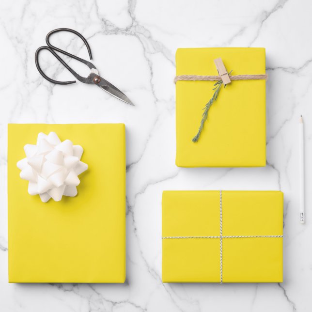 Bright Yellow Solid Colour Gift Wrapping Paper Sheet (Front)