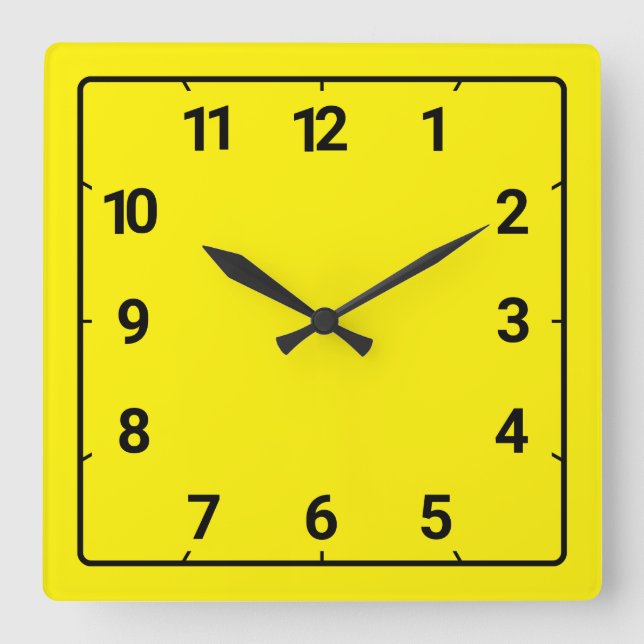 Bright yellow square wall clock (Front)