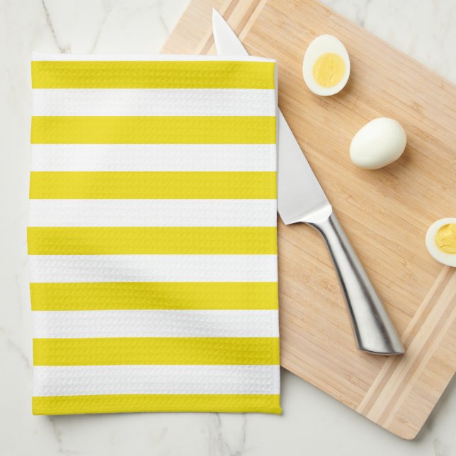 Bright Yellow Stripes Lemon Citrus Slices Monogram Tea Towel (Quarter Fold)