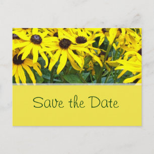 bright yellow summer daisy flowers save the date announcement postcard