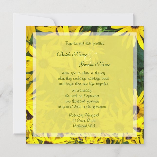 bright yellow summer daisy flowers wedding invites (Front)