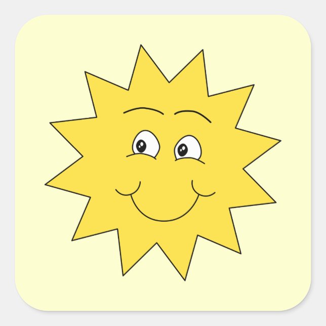 Bright Yellow Summer Sun. Smiling Face. Square Sticker (Front)