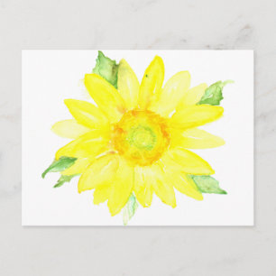 Bright Yellow Summer Sunflower Watercolor Postcard