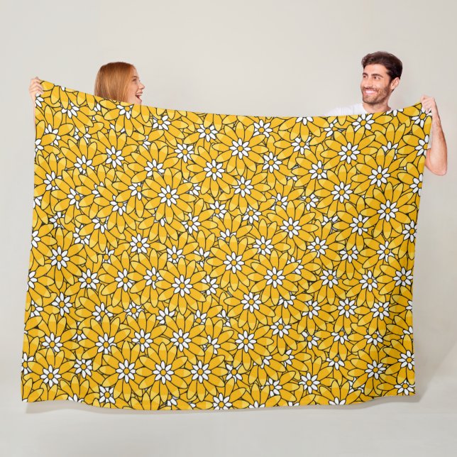 Bright Yellow Summery Flower Pattern Fleece Blanket (In Situ)