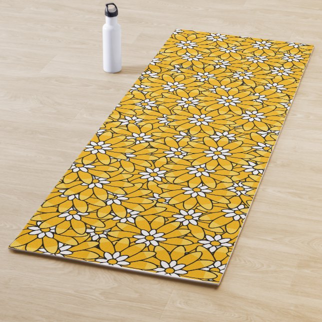 Bright Yellow Summery Flower Pattern Yoga Mat (In Situ)