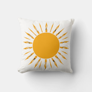 Bright Yellow Sun with Energetic Rays Cushion