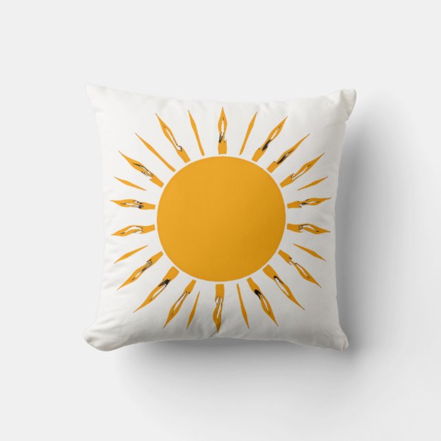 Bright Yellow Sun with Energetic Rays Cushion (Front)