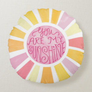 Bright Yellow Sun You Are My Sunshine Watercolor Round Cushion